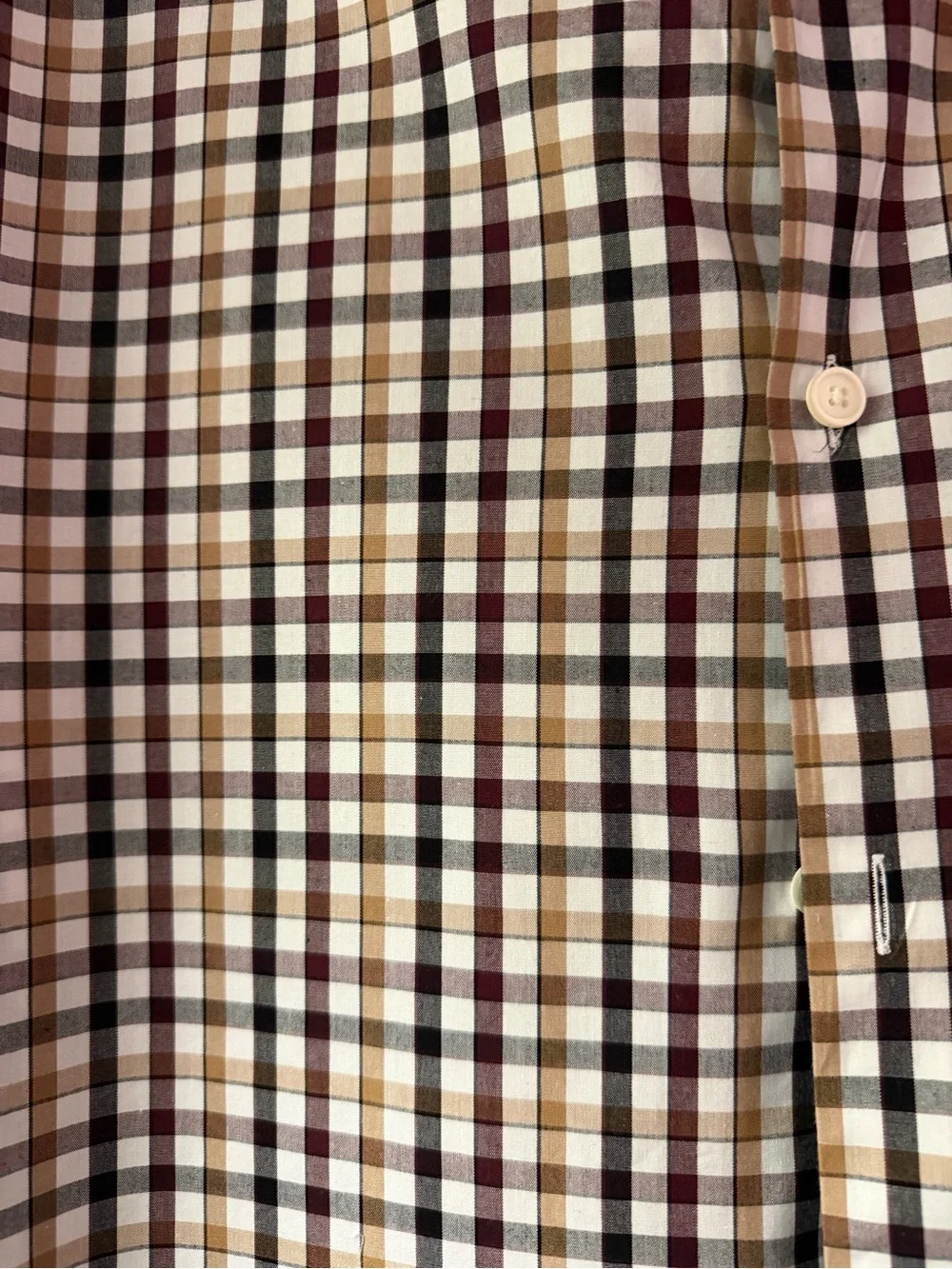 Banana Republic Men's Checked Button-Up Shirt in Tan, Dark Plum & Burgundy